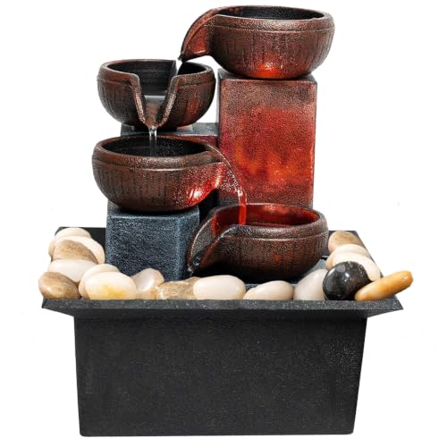 Tabletop Water Fountain with LED Light & River Rocks - Zen Desktop Waterfall