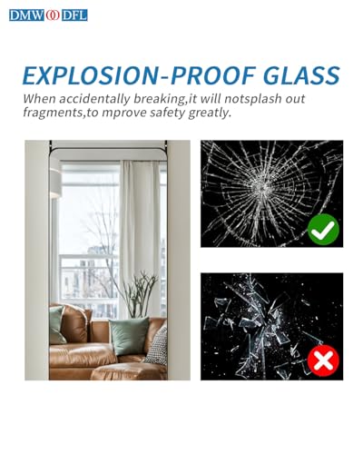 14" x 48" Full Length Over The Door Mirror, Shatterproof Wall Body Mirror