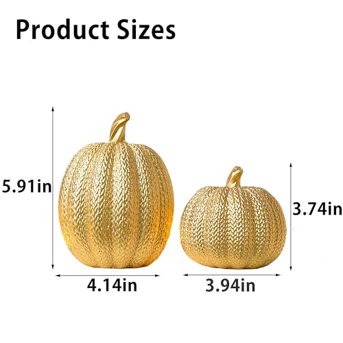 2-Piece Resin Gold Pumpkin Decor, Woven Effect Thanksgiving Table Centerpiece
