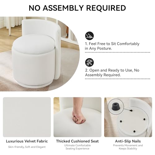 Velvet Vanity Chair with Hidden Storage, 360° Swivel Makeup Stool