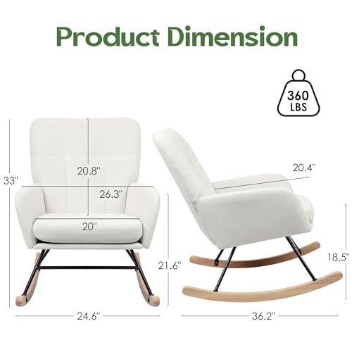 Upholstered Nursery Glider Rocking Chair with Removable Cushion, Beige