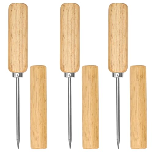 3 Pack Wooden Ice Picks with Cover - 8-Inch Ice Breaking Tools for Bartending, Camping, and Bar Use