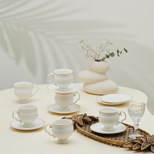 KARACA Malta 12-Piece Porcelain Espresso & Turkish Coffee Cup Set with Gold Trim - 6 People