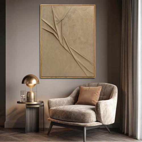 Large Framed Brown Abstract Wall Art, 36x48 Inch Textured Canvas Decor
