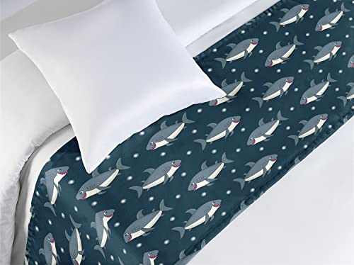 Lunarable Baby Shark Satin Bed Runner, Decorative Twin Bed Scarf, Taupe