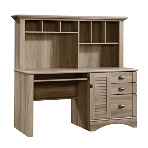 Computer Desk with Hutch and Keyboard Tray in Salt Oak Finish