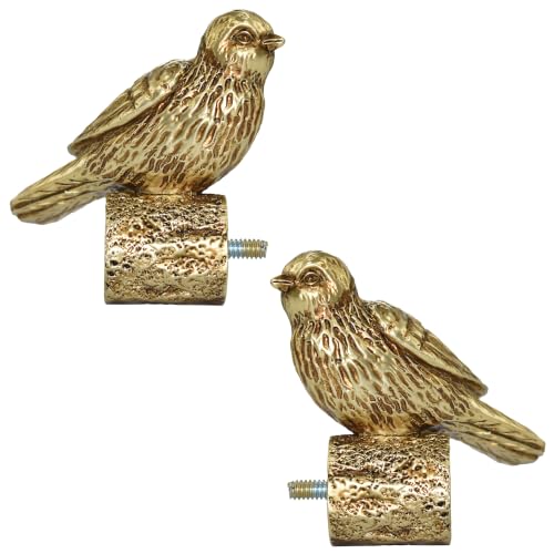 Antique Gold Bird Curtain Rod Finials for 1 or 7/8 Inch Rods (2 Pack)
