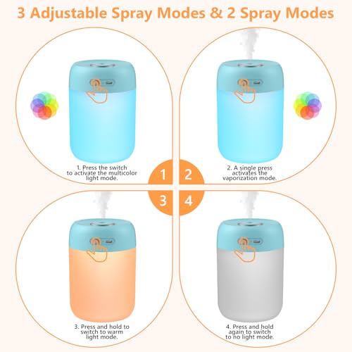 Portable Small Humidifier 650ml with LED Lights for Plants and Desk