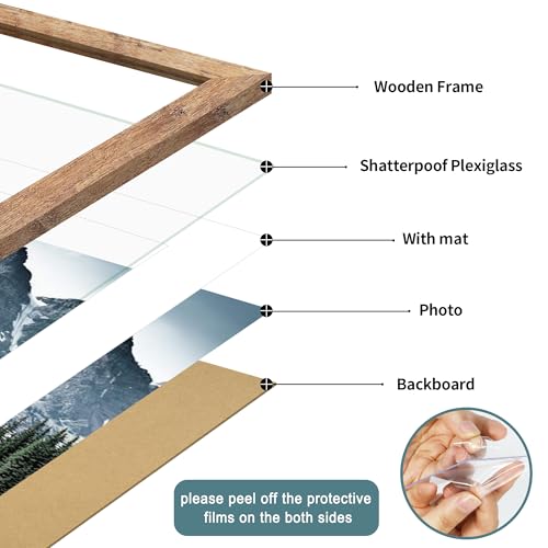 16x20 Rustic Brown Wood Picture Frame Set of 2 with Mat for 11x14 Photo