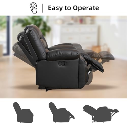 3-Seat Faux Leather Manual Recliner Sofa with Overstuffed Cushions
