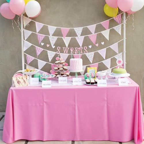 Childom Pink Plastic Tablecloth 54x108 Inches Pack of 3 for Rectangle Tables – Disposable Party Cover for Indoor Outdoor Events