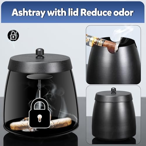 Large Windproof Cigar Ashtray with Lid for Indoor and Outdoor Use