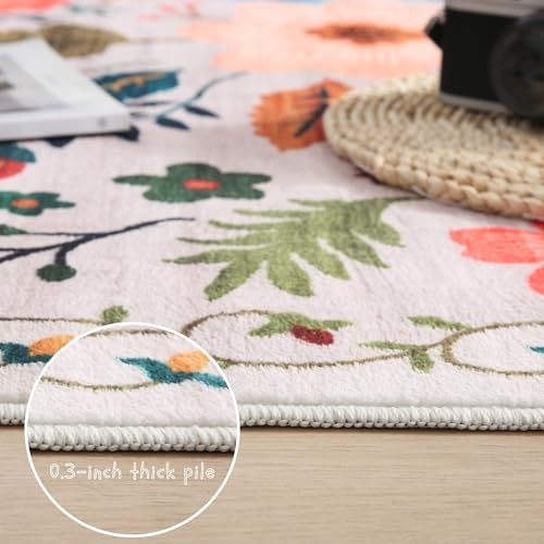 Boho Floral Washable Area Rug, 2x3 Non-Slip Low Pile Entryway Throw Mat