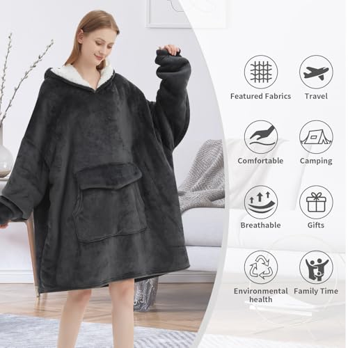 Oversized Wearable Blanket Hoodie - Soft Sherpa Fleece Loungewear