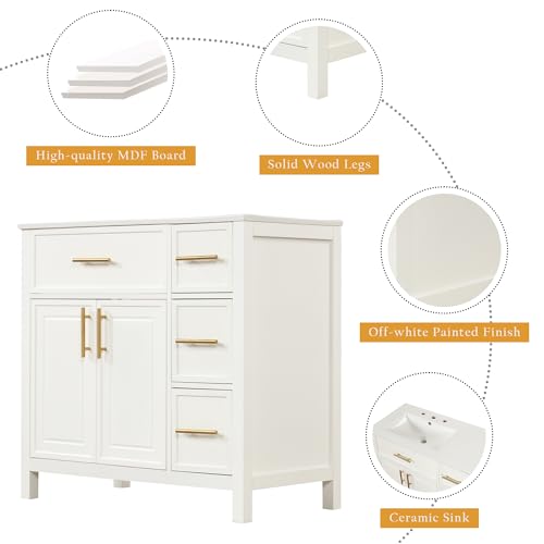 36-Inch Bathroom Vanity with Sink Combo, Freestanding Cabinet with Drawers