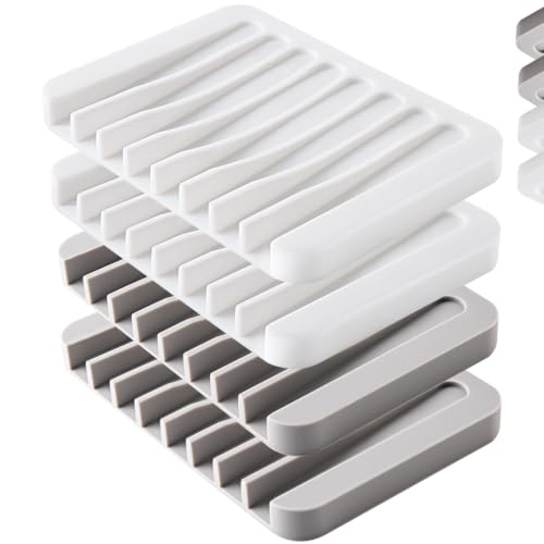 4-Pack Self-Draining Silicone Soap Dish Set for Shower & Kitchen