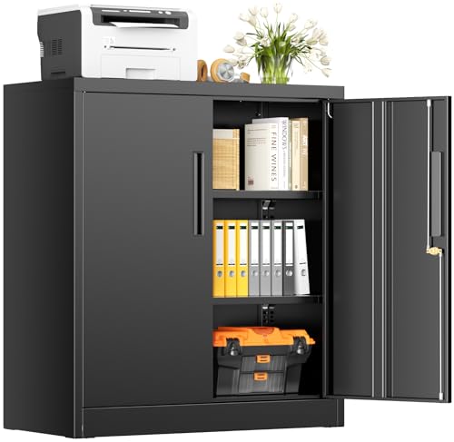 Lockable Metal Storage Cabinet, 2-Door Steel Utility Cabinet with Shelves