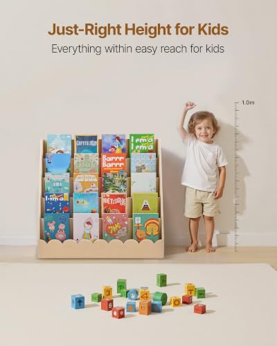 5-Tier Scalloped Montessori Bookshelf for Kids Wooden Book Organizer