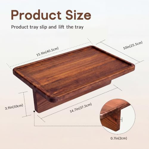 Solid Pine Wood Couch Tray with Cup Holder and Foldable Support, 8"x12"