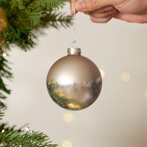 DN Deconation Matte Silver Christmas Ornaments Set of 9 - Glass Ball Decor, 3.14"