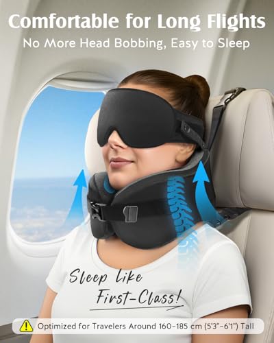Travel Pillow with Head Support & Sleep Mask - Memory Foam