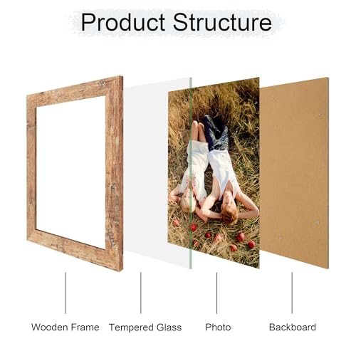 8x10 Rustic Wood Picture Frame with HD Tempered Glass for Wall or Tabletop