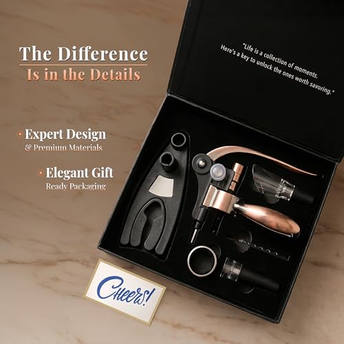 Luxe Bronze Complete Corkscrew Wine Opener Set with 7 Accessories – Effortless Uncorking & Preservation