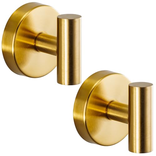 Heavy Duty Suction Cup Hooks for Bathroom & Kitchen - Brushed Gold, 2 Pack