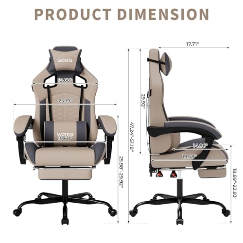 Ergonomic Gaming Chair with Massage & Footrest - Reclining High Back Chair, Grey