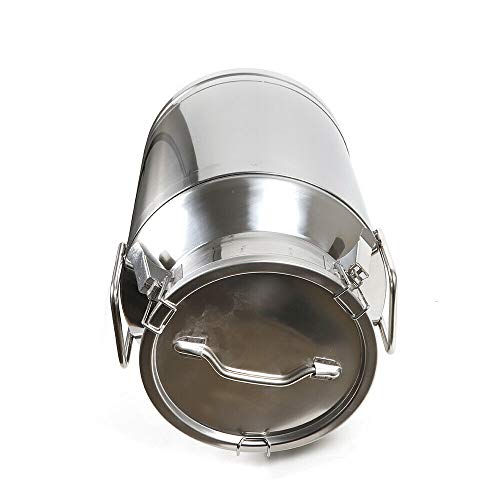 40L Stainless Steel Milk Can with Sealed Lid, Anti-Leak Ring, Handles - LOYALHEARTDY