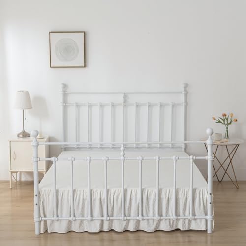 Tufted Dot Queen Bed Skirt - 12 Inch Drop Ruffled Dust Ruffle, Ivory
