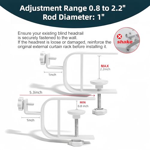 No Drill Curtain Rod Brackets for Blind Headrails, Adjustable 2-Pack