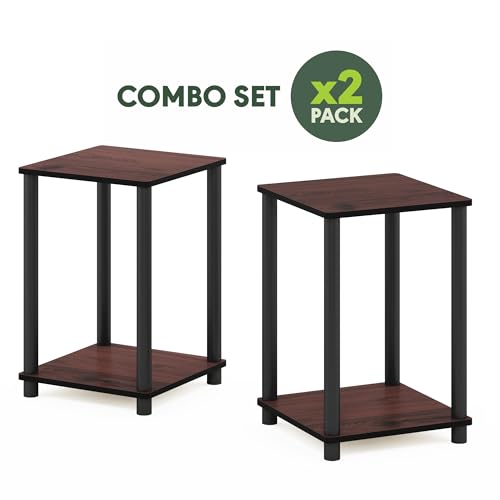 2-Tier Toolless Side Table Set, Compact Open Shelf End Tables, Cherry Oak