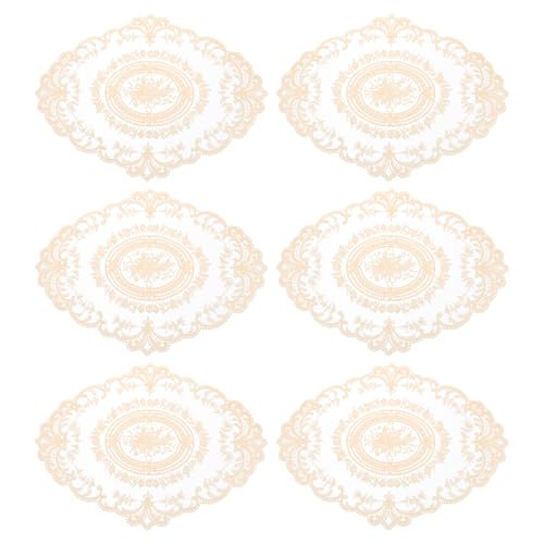 uxcell 6 Pack Retro Lace Oval Placemats 12x16 Inch Beige French Embroidered Table Mats