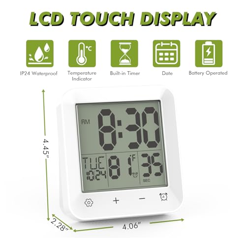 Waterproof Digital Shower Clock with Countdown Timer and Temperature Display