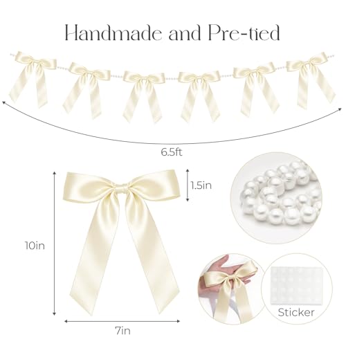 Pre-Strung White Satin Bow Garland Banner with Pearl Chain - 2 Strings