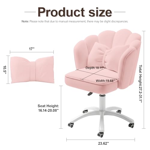 Velvet Petal Desk Chair with Bow Cushion and Swivel Wheels