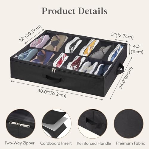 Under Bed Shoe Storage Organizer 2 Pack Low Profile Shoe Box Container