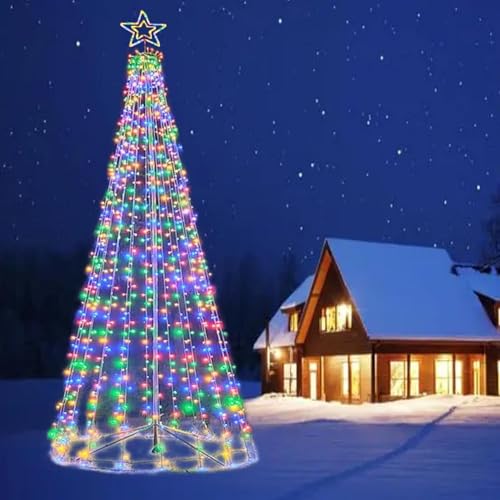 Fairyrain 12ft Outdoor Christmas Tree Lights with 840 LEDs, Warm White/Multicolor – Arbol de Navidad