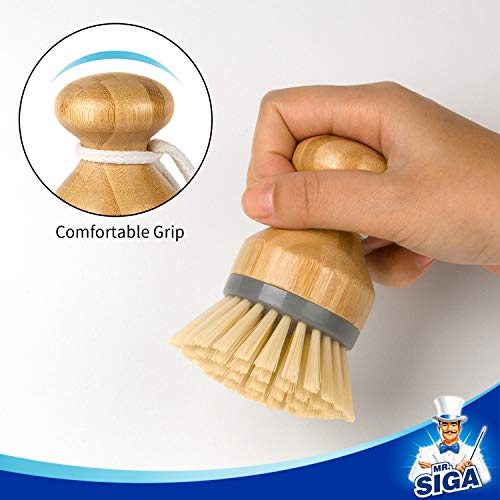 Bamboo Palm Dish Scrub Brush - Ergonomic Kitchen Scrubber (Pack of 2)