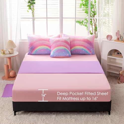 Rainbow Glitter Twin Comforter Set - 6-Piece Colorful Galaxy Bed in a Bag