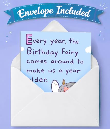 Funny Birthday Fairy Greeting Card, 5x7 Premium Cardstock with Bonus Postcard