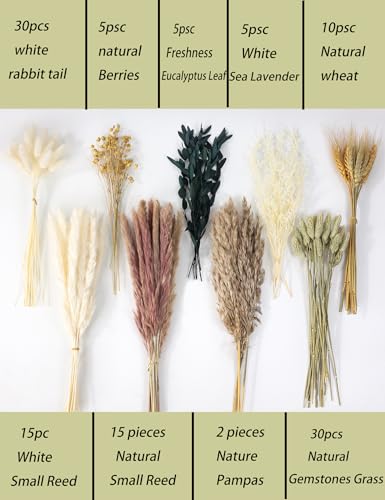 126pcs Dried Pampas Grass Bouquet - Fluffy Boho Floral Decor for Home