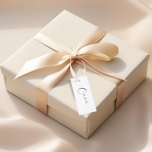 50 Pcs Blank Wedding Place Cards with Beige Satin Ribbons