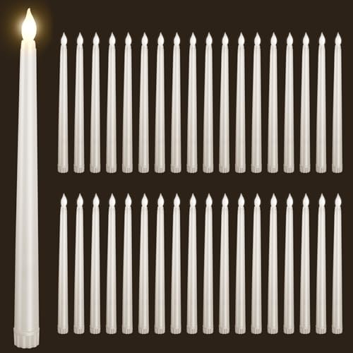 Bazayona 36pcs Ivory 11 inch Flameless LED Taper Candles Battery Operated