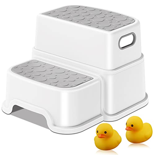 Toddler 2-Step Stool with Anti-Slip Surface and Rubber Bottom for Bathroom Sink and Potty Training