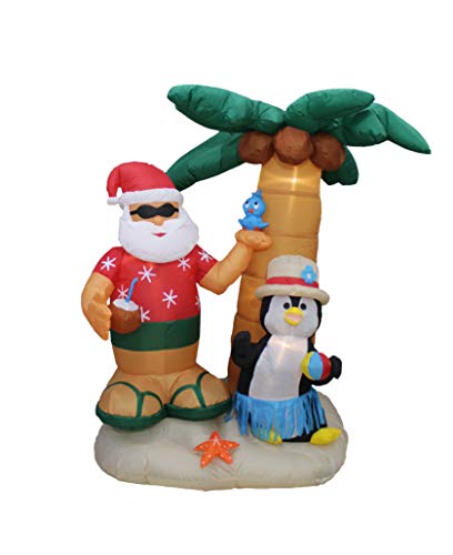 7FT Inflatable Santa Claus & Penguin with Palm Tree Holiday Yard Decor