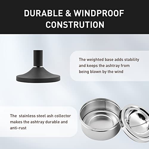 Adjustable Standing Outdoor Ashtray with Lid - Heavy-Duty Metal Floor Stand