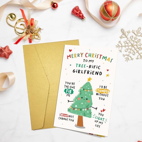 Chenive Girlfriend Christmas Card - Cute Holiday Card with Tree Pun for Her