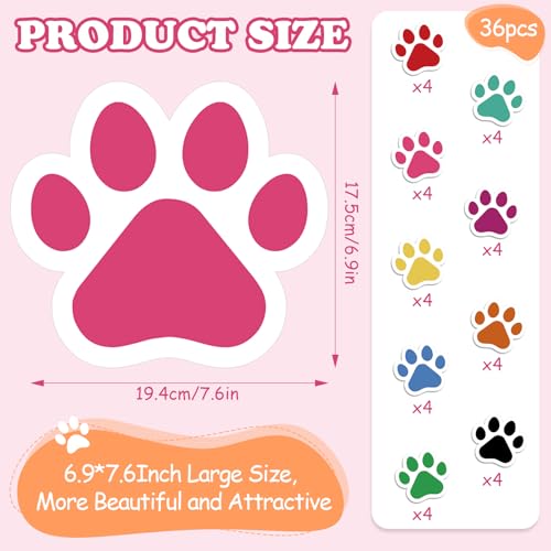 36 Pcs Colorful Paw Print Cutouts, Large Cardboard Bulletin Board Decor